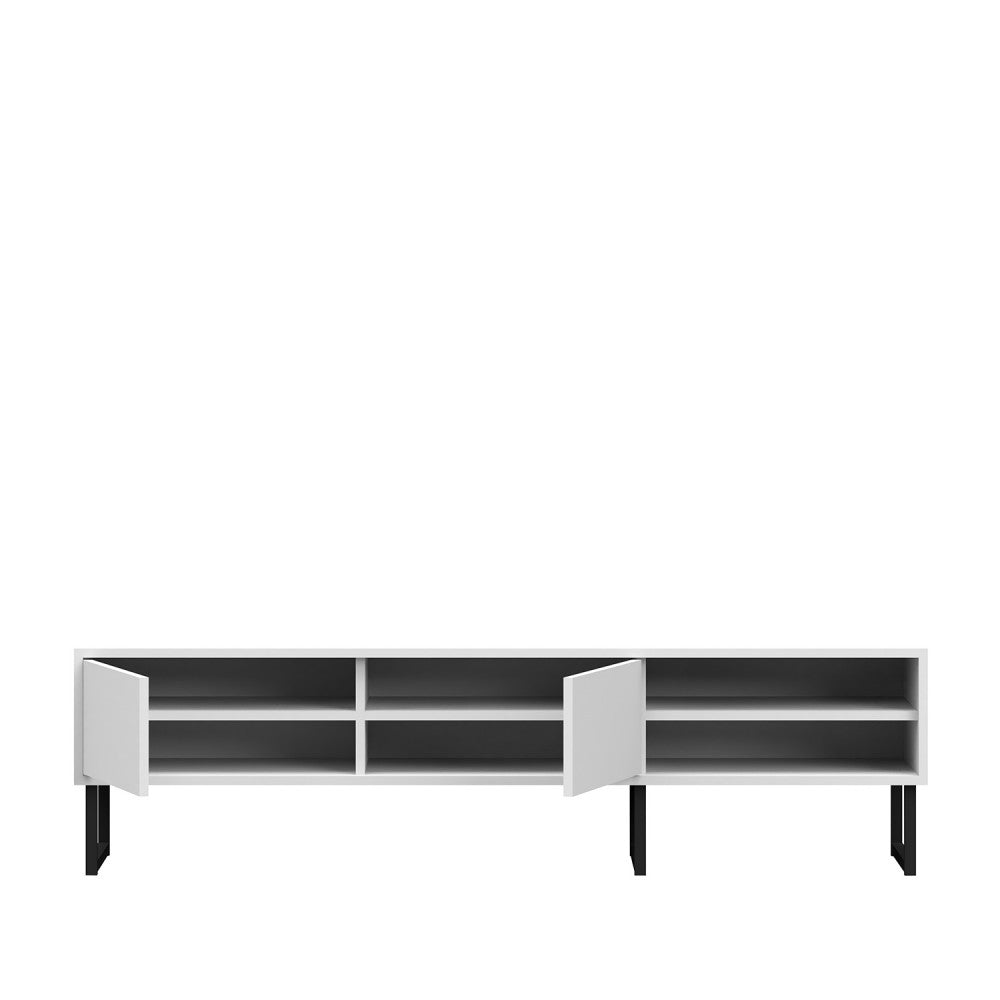 Fernsehschrank RTV 150cm breit mit zwei Schubladen mit Metallbeinen Loft, TV-Schrank, Lowboard, Wohnzimmer Schlafzimmer in weiss