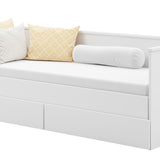 Tagesbett 80x200 Ausziehbett 160x200 Funktionsbett mit zwei Matratzen & zwei Schubladen in weiß