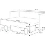 Tagesbett 80x200 Ausziehbett 160x200 Funktionsbett mit zwei Matratzen & zwei Schubladen in weiß