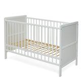 Babybett umbaubar zu Kinderbett 60x120 mit Matratze, Lattenrost und Raufallschutz Vollholz 120 x 60 | weiss sehr stabil Made in Europe