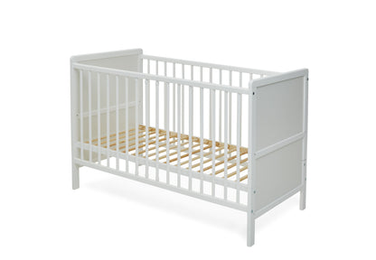 Lit bébé transformable en lit enfant 60x120 avec matelas, sommier à lattes et protection antichute bois massif 120 x 60 | blanc, très stable Fabriqué en Europe