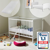 Babybett umbaubar zu Kinderbett 60x120 mit Matratze, Lattenrost und Raufallschutz Vollholz 120 x 60 | weiss sehr stabil Made in Europe