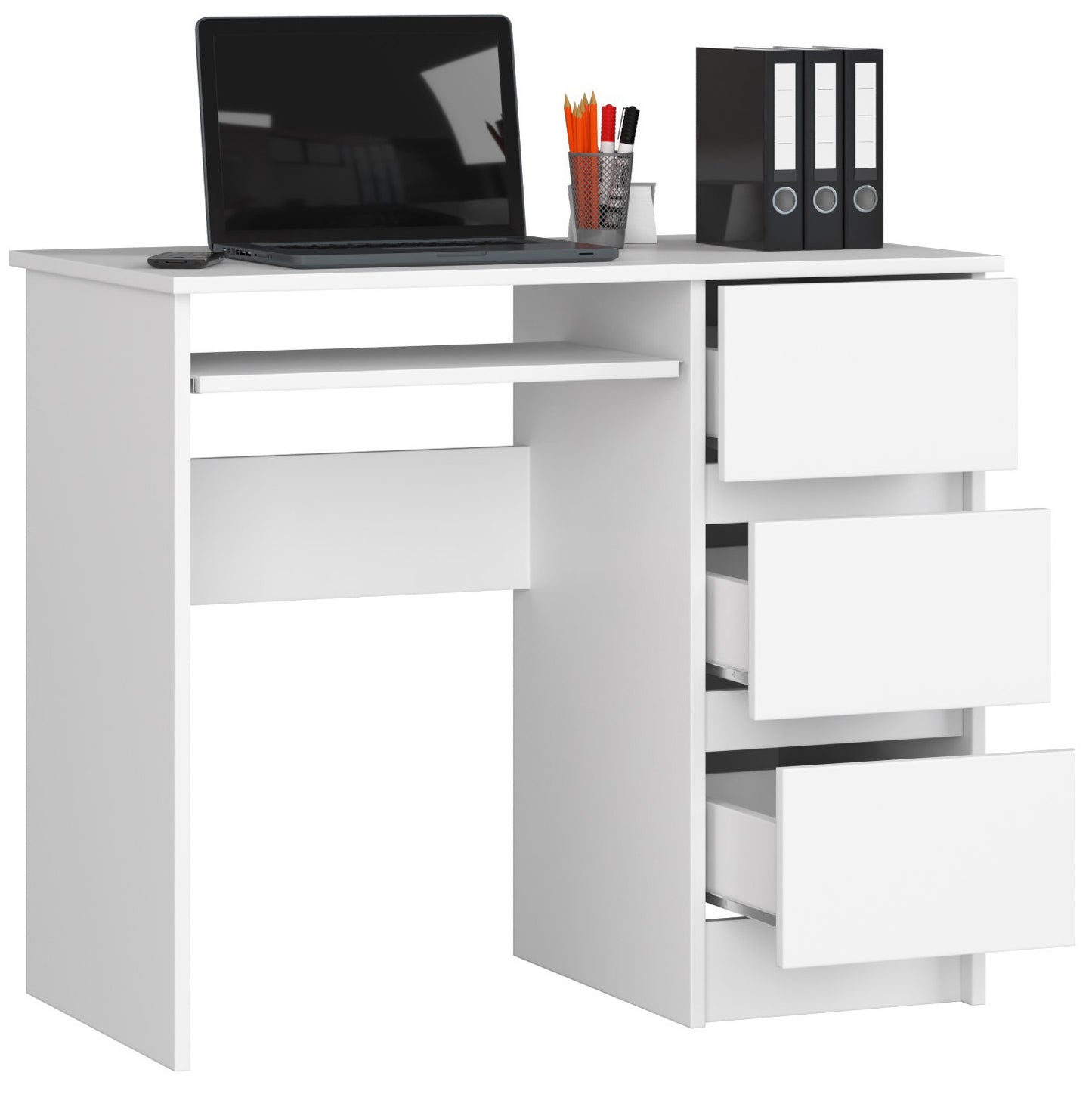 Bureau d'ordinateur, table de bureau, avec étagère pour clavier extensible, 90 x 50 x 77 cm, plateau en stratifié résistant à l'abrasion de 16 mm d'épaisseur avec bord en ABS