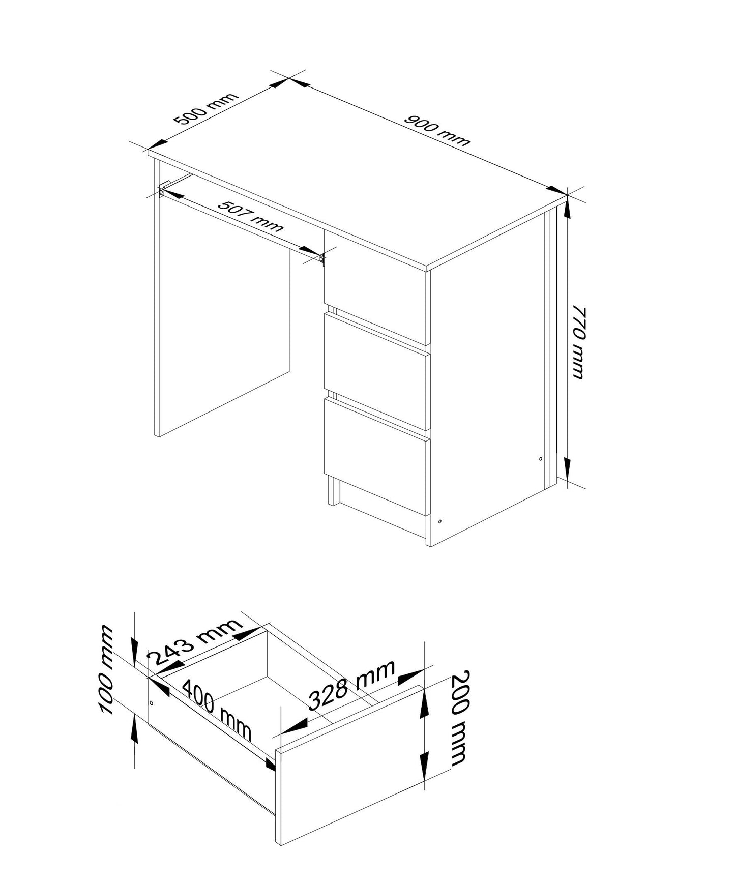 Computertisch, Bürotisch, mit ausziehbarer Tastaturablage, 90 x 50 x 77 cm, 16 mm dicke, abriebfeste Laminatplatte mit ABS-Kante