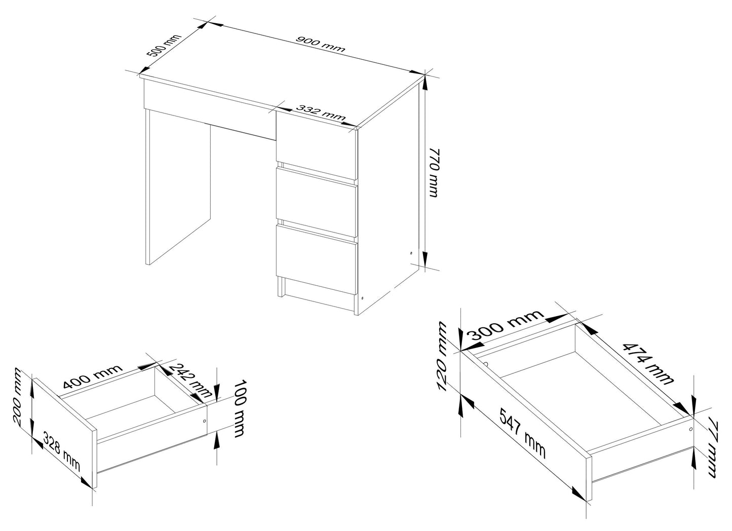 Bureau d'ordinateur, table de bureau, avec étagère pour clavier extensible, 90 x 50 x 77 cm, plateau en stratifié résistant à l'abrasion de 16 mm d'épaisseur avec bord en ABS