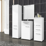 Badezimmerschrank, mit 2 Türen und 4 Einlegeböden, 30 x 30 x 140 cm, aus 16 mm starker, abriebfester Laminatplatte, Weiß
