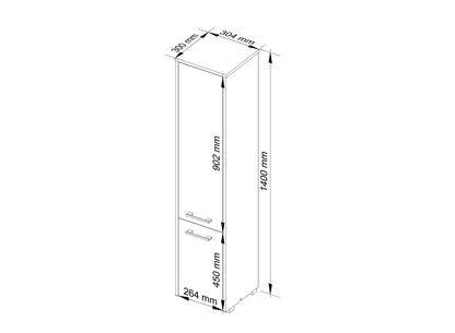 Meuble de salle de bain, avec 2 portes et 4 étagères, 30 x 30 x 140 cm, en panneau stratifié résistant à l'abrasion de 16 mm d'épaisseur, blanc