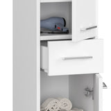 Badezimmerschrank, mit 1 Schublade und 3 Fächer, 30 x 30 x 85 cm, aus 16 mm starker, abriebfester Laminatplatte, Weiß