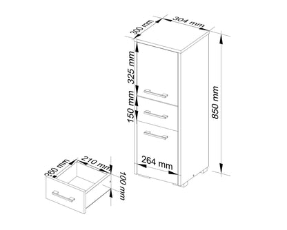 Badezimmerschrank, mit 1 Schublade und 3 Fächer, 30 x 30 x 85 cm, aus 16 mm starker, abriebfester Laminatplatte, Weiß