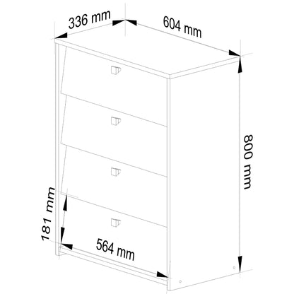 Schuhschrank in weiß mit vier Flügeltüren, Elegant, Flur, Schlafzimmer, Schuhregal, Schuh Schrank