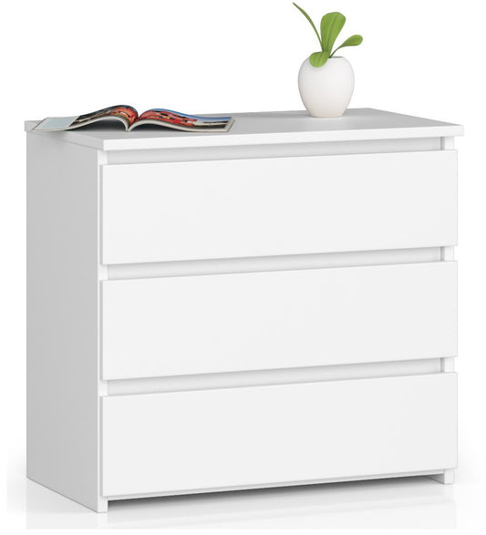 Kommode mit drei Schubladen, elegant, für minimalistische Innenräume, 57 cm hoch und 60 cm breit, Wohnzimmer, Schlafzimmer, Flur, Schrank, Sideboard, Highboard, viel Stauraum, weiß