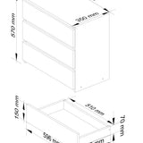 Commode à trois tiroirs, élégante, pour intérieurs minimalistes, 57 cm de hauteur et 60 cm de largeur, salon, chambre, couloir, placard, buffet, buffet haut, nombreux rangements, blanc