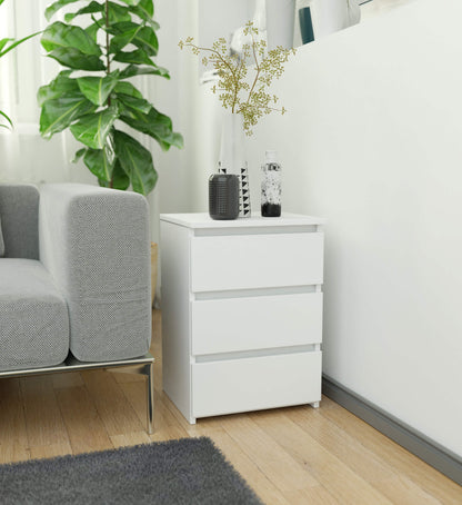 Kommode mit drei Schubladen, elegant, für minimalistische Innenräume, 40x35x57cm, Wohnzimmer, Schlafzimmer, Flur, Schrank, Sideboard, Highboard, viel Stauraum, weiß