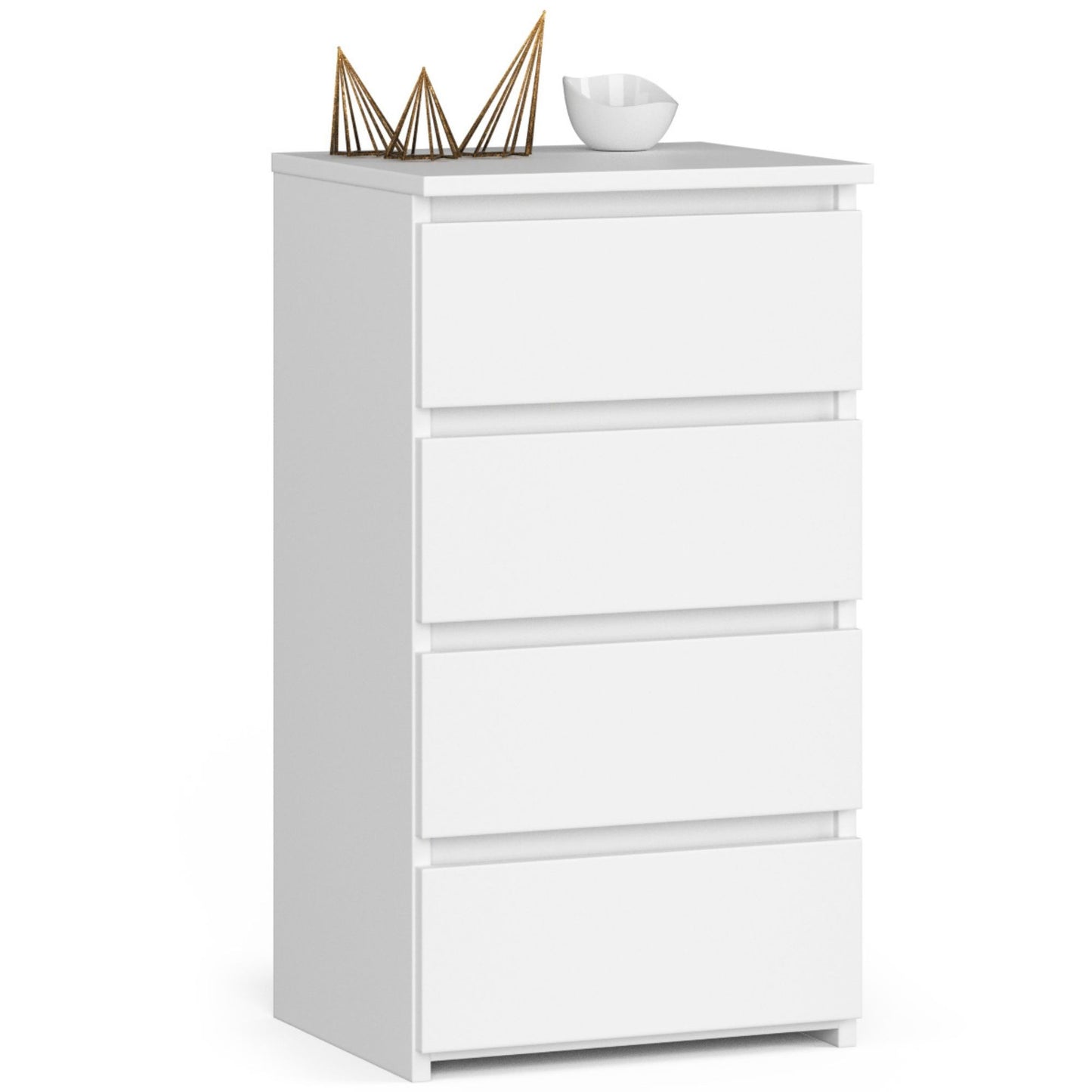 Kommode mit vier Schubladen, elegant, für minimalistische Innenräume, 74 cm hoch und 40 cm breit, Wohnzimmer, Schlafzimmer, Flur, Schrank, Sideboard, Highboard, viel Stauraum, weiß