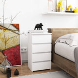 Commode à quatre tiroirs, élégante, pour intérieurs minimalistes, 74 cm de hauteur et 40 cm de largeur, salon, chambre, couloir, placard, buffet, buffet haut, nombreux rangements, blanc