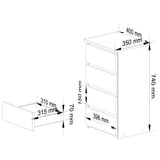 Commode à quatre tiroirs, élégante, pour intérieurs minimalistes, 74 cm de hauteur et 40 cm de largeur, salon, chambre, couloir, placard, buffet, buffet haut, nombreux rangements, blanc