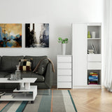 Kommode mit fünf Schubladen, elegant, für minimalistische Innenräume, 92 cm hoch und 40 cm breit, Wohnzimmer, Schlafzimmer, Flur, Schrank, Sideboard, Highboard, viel Stauraum