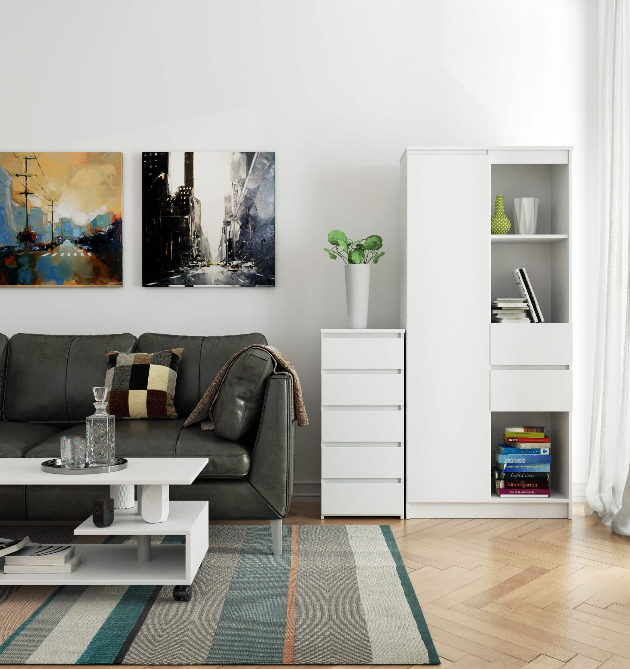 Kommode mit fünf Schubladen, elegant, für minimalistische Innenräume, – HomeCollectiveBerlin