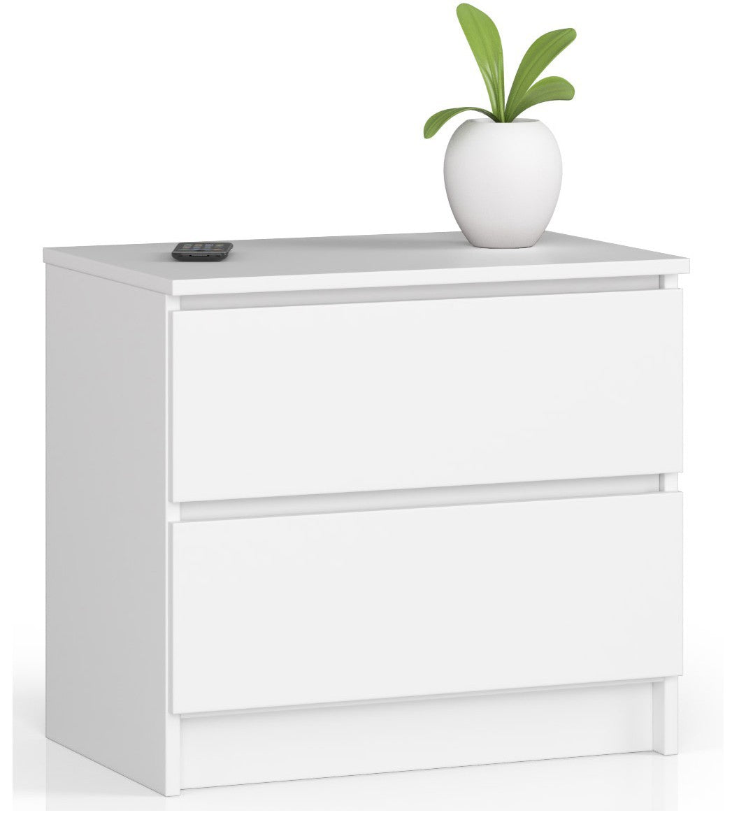 Kommode mit zwei Schubladen, elegant, für minimalistische Innenräume, 60x40x55cm, Wohnzimmer, Schlafzimmer, Flur, Schrank, Sideboard, Highboard, viel Stauraum, in weiß oder sonoma