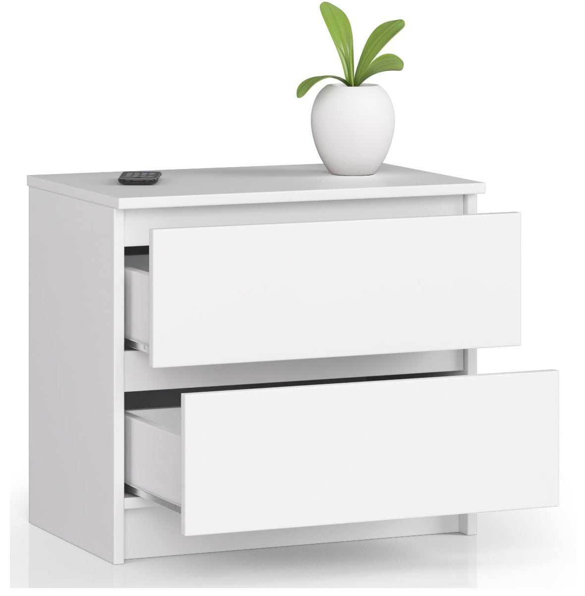 Kommode mit zwei Schubladen, elegant, für minimalistische Innenräume, 60x40x55cm, Wohnzimmer, Schlafzimmer, Flur, Schrank, Sideboard, Highboard, viel Stauraum, in weiß oder sonoma