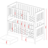 Hochbett 80x180 | 90x200 cm mit 2 Matratzen (optional) Etagenbett umbaubar in 2 Einzelbetten, zwei Schubladen, Lattenrost, extra hoher Rausfallschutz, Vollholz massiv in weiss