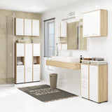 Waschmaschinenschrank 64x30x180cm, Badezimmer Hochschrank, mit 2 Türen und 4 Regalen Badschrank Badregal Flur