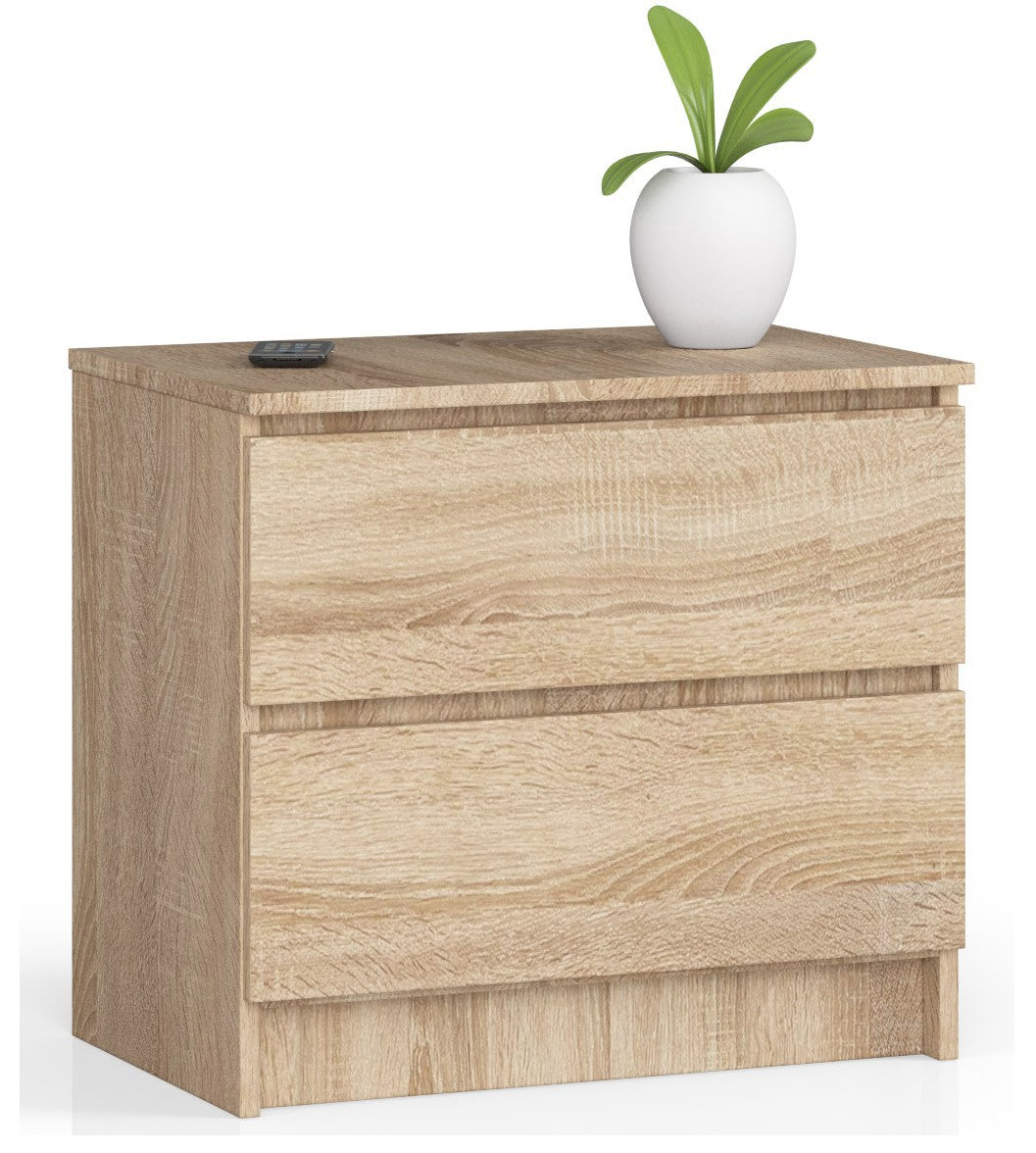 Kommode mit zwei Schubladen, elegant, für minimalistische Innenräume, 60x40x55cm, Wohnzimmer, Schlafzimmer, Flur, Schrank, Sideboard, Highboard, viel Stauraum, in weiß oder sonoma