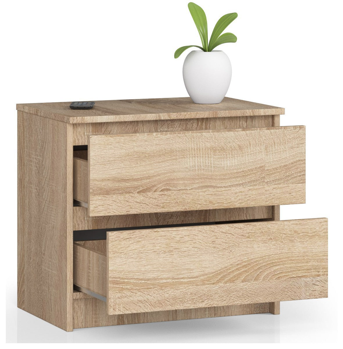 Kommode mit zwei Schubladen, elegant, für minimalistische Innenräume, 60x40x55cm, Wohnzimmer, Schlafzimmer, Flur, Schrank, Sideboard, Highboard, viel Stauraum, in weiß oder sonoma