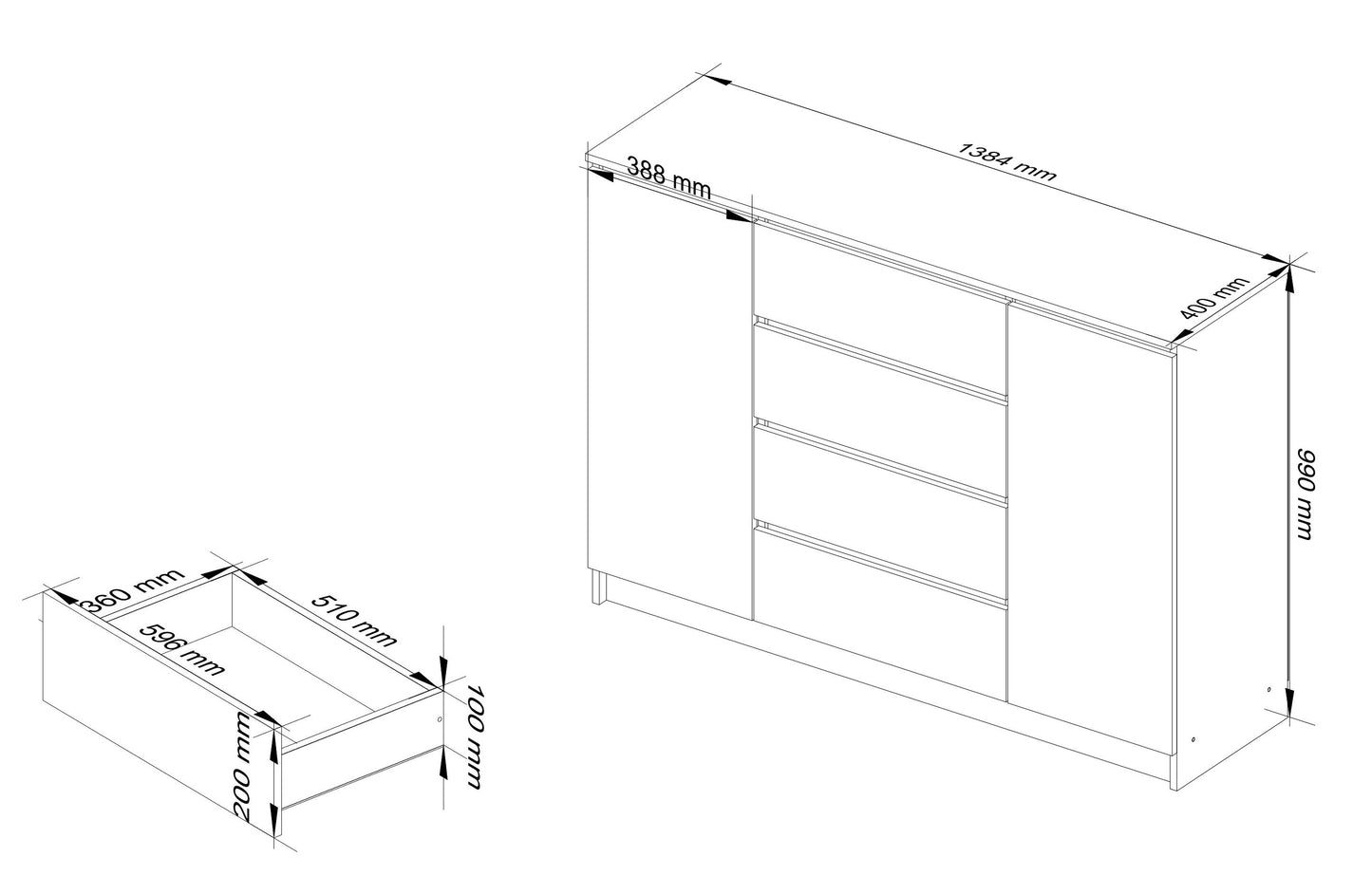 Kommode 140cm breit, Schlafzimmer und Wohnzimmer, vielseitig einsetzbar für Flur und Kinderzimmer