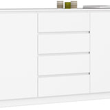 Commode blanche largeur 160 cm, chambre et salon, polyvalente pour couloirs et chambres d'enfants