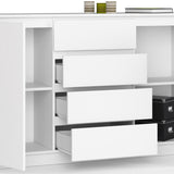 Commode blanche largeur 160 cm, chambre et salon, polyvalente pour couloirs et chambres d'enfants