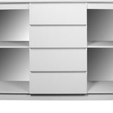 Commode blanche largeur 160 cm, chambre et salon, polyvalente pour couloirs et chambres d'enfants