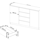 Commode blanche largeur 160 cm, chambre et salon, polyvalente pour couloirs et chambres d'enfants