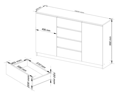 Kommode weiß 160cm breit, Schlafzimmer und Wohnzimmer, vielseitig einsetzbar für Flur und Kinderzimmer