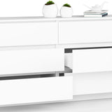 Commode blanche largeur 160 cm, chambre et salon, polyvalente pour couloirs et chambres d'enfants