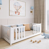 Lit enfant 90x200 cm avec matelas (en option), protection antichute et sommier à lattes en blanc lit fille garçon lit jeune lit simple 200x90 cm