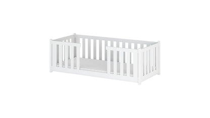 Lit enfant 90x200 cm avec matelas (en option), protection antichute et sommier à lattes en blanc lit fille garçon lit jeune lit simple 200x90 cm