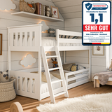Hochbett 90x200 cm mit Matratze (optional) Rausfallschutz & zwei Lattenroste in weiß und natur Mädchen Jungen Bett Kinderbett Jugendbett 200x90 cm