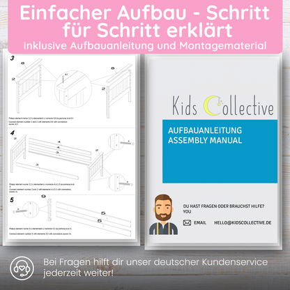 Hochbett 90x200 cm mit Matratze (optional) Rausfallschutz & zwei Lattenroste in weiß und natur Mädchen Jungen Bett Kinderbett Jugendbett 200x90 cm