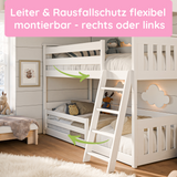 Hochbett 90x200 cm mit Matratze (optional) Rausfallschutz & zwei Lattenroste in weiß und natur Mädchen Jungen Bett Kinderbett Jugendbett 200x90 cm