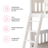 Hochbett 90x200 cm mit Matratze (optional) Rausfallschutz & zwei Lattenroste in weiß und natur Mädchen Jungen Bett Kinderbett Jugendbett 200x90 cm