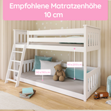 Hochbett 90x200 cm mit Matratze (optional) Rausfallschutz & zwei Lattenroste in weiß und natur Mädchen Jungen Bett Kinderbett Jugendbett 200x90 cm