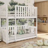 Lit mezzanine B-WARE Lit superposé 90x200 cm avec protection antichute et deux sommiers à lattes, transformable en deux lits simples, en bois massif blanc