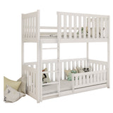 Lit mezzanine B-WARE Lit superposé 90x200 cm avec protection antichute et deux sommiers à lattes, transformable en deux lits simples, en bois massif blanc
