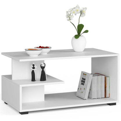 Table basse blanche avec espace de rangement, 90 x 50 x 45 cm (LxLxH), design moderne, bois durable