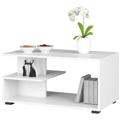 Table basse blanche avec espace de rangement, 90 x 50 x 45 cm (LxLxH), design moderne, bois durable