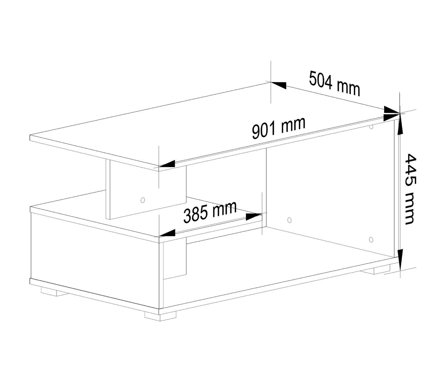 Couchtisch weiß mit Stauraum, 90 x 50 x 45 cm (LxBxH), modernes Design, langlebiges Holz