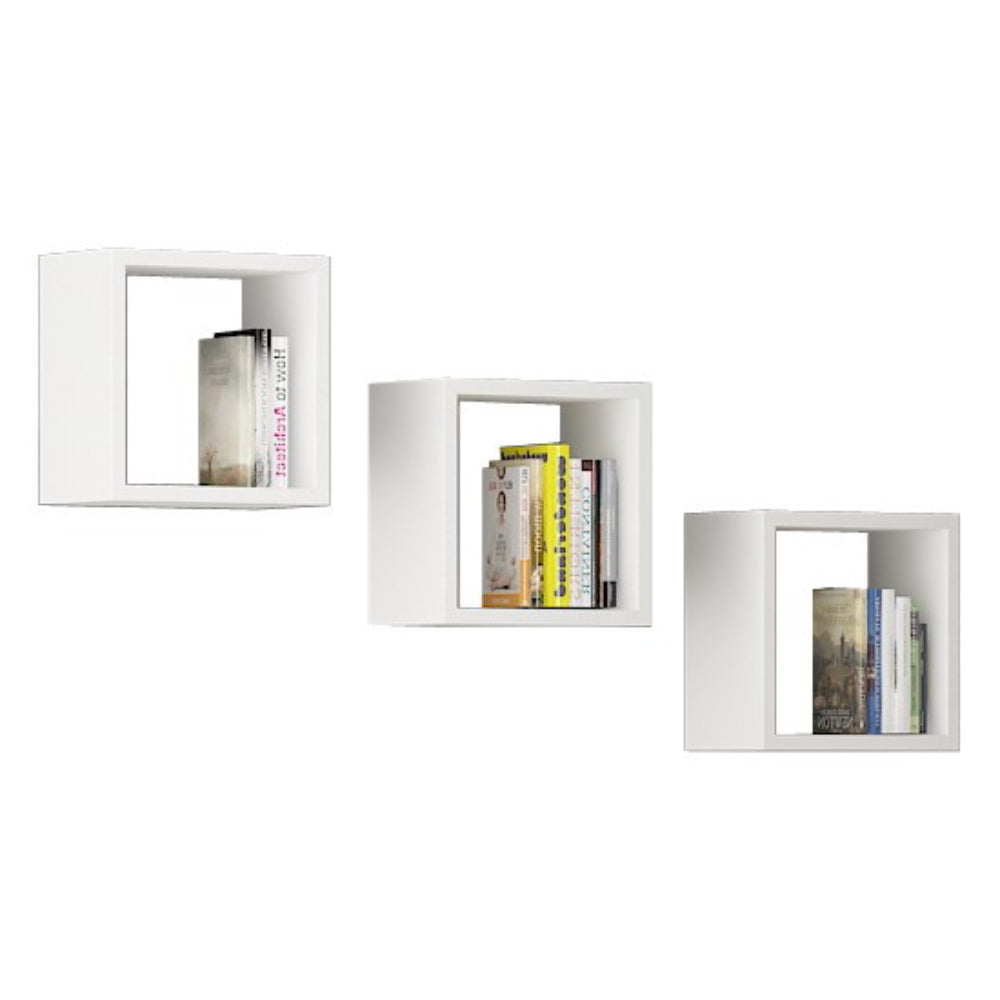 Lot de 3 étagères murales blanches avec supports métalliques, flottantes pour cuisine, couloir, chambre d'enfant, salon, salle de bain