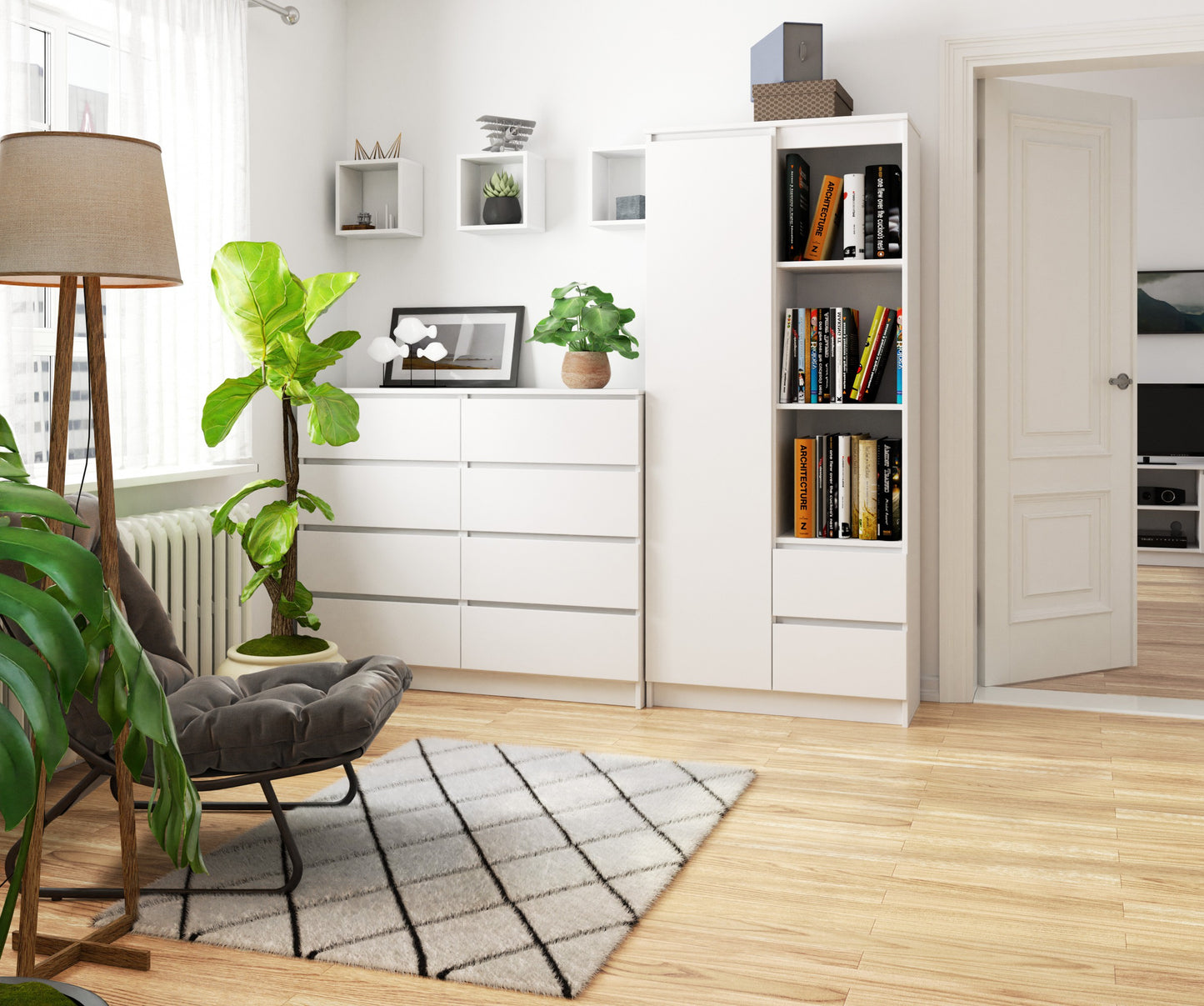 Armoire bureau étagère bibliothèque étagère blanc 80 cm de large 180 cm de haut blanc