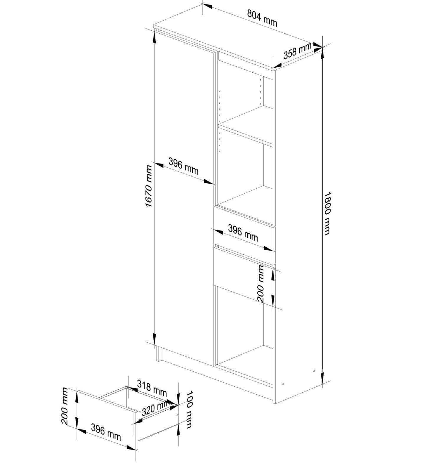 Armoire bureau étagère bibliothèque étagère blanc 80 cm de large 180 cm de haut blanc